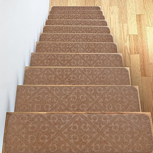 7PCS Treppenstufen Matten,Anti-Rutsch Teppich Stufenmatten 76x20cm Selbstklebend Sicherheit Stufenteppich Treppenteppich für Holzstufen im Innenbereich Rutschschutz Teppich für Kinder Ältere Hunde E von GUOCU