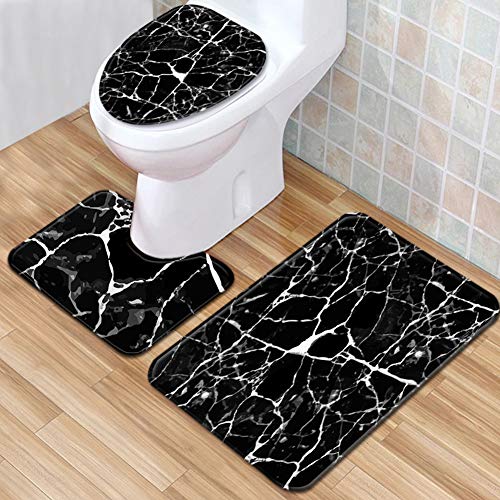 Badgarnitur Badematten Set Badezimmer Vorleger 3 Teiliges,Rutschfeste Badvorleger Badteppich WC Vorleger Duschvorleger,WC Sitz Deckel Fußmatte Matte Teppich Marmor/Kopfsteinpflaster Muster N 50x80CM von GUOCU