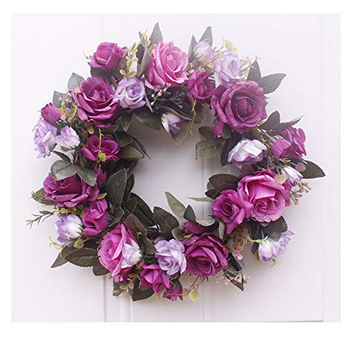 GUOCU 35cm künstliche Rosen Kranz-Ornamente Türkranz Blumenkranz Kranz Dekokranz künstlich Deko Kranz Wandkranz Handgefertigt Kranz Für Outdoor Türkranz Lila Durchmesser 35cm von GUOCU