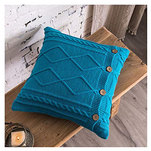 GUOCU Dekorative Kissen Fall Quadrat Stricken Kissenbezug 18 x 18 Zoll weichen Kissen Fall Kissen mit Knöpfen für Sofa Schlafzimmer Wohnzimmer Dunkel Blau 45 * 45cm(Kein Kissenkern) von GUOCU