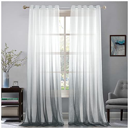 GUOCU Farbverlauf Vorhang Sheer Vorhang Voile Dekoschal Vorhänge mit Ösen Halbtransparent Gardine Ösenvorhang Gaze Fensterschal für Wohnzimmer Schlafzimmer Grau 132X213cm(1 Stück) von GUOCU