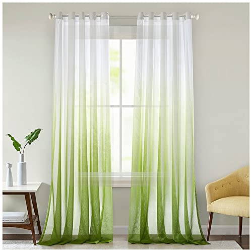 GUOCU Farbverlauf Vorhang Sheer Vorhang Voile Dekoschal Vorhänge mit Ösen Halbtransparent Gardine Ösenvorhang Gaze Fensterschal für Wohnzimmer Schlafzimmer Grün 182X213cm(1 Stück) von GUOCU