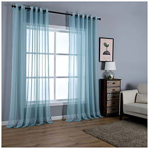 GUOCU Gardinen Wohnzimmer Ösenvorhang Leinenoptik Voile Gardinen Halbtransparent Dekoschals Balkontür Vorhang Elegant Hochwertig Glamour Transparent Fensterschal Blau 254X259cm(1 Stück) von GUOCU