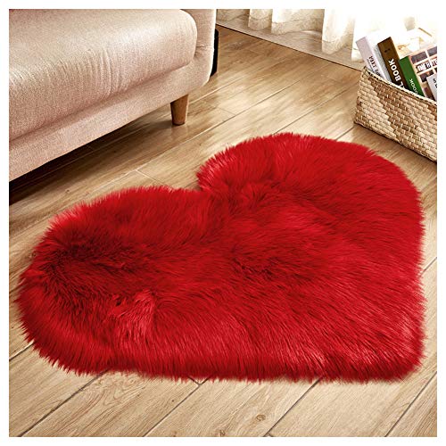 GUOCU Herzförmiger Weicher Kunstfell Teppich Pelzteppiche für Schlafzimmer Dekoration Flauschiger Bereich Teppich für Wohnzimmer Plüsch Carpet Bodenmatte Shaggy Sofa Matte,rutschfest Rot 50x70CM von GUOCU