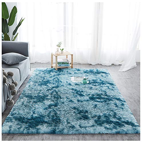 GUOCU Hochflor Shaggy Langflor Teppich Flauschiger Teppich Weiß Lammfell Kunstfell Teppiche Lammfellimitat Wollteppich Bettvorleger Sofa Matte Fellimitat Fellteppich Teppiche Wohnzimmer,Blau,60x120 von GUOCU