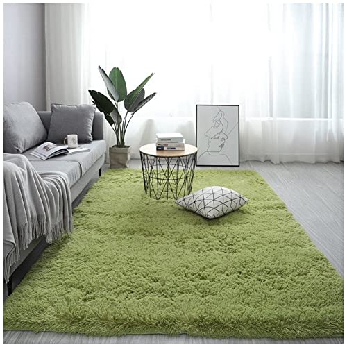 GUOCU Hochflor Teppich Wohnzimmer rutschfest Langflor Fellteppich Shaggy Flauschig Weich Modern Kunstfell Einfarbig Bettvorleger Sofa Matte,Grün2,80x160CM von GUOCU