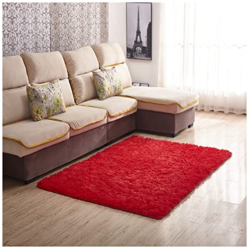 GUOCU Hochflor Teppich Wohnzimmer rutschfest Langflor Fellteppich Shaggy Flauschig Weich Modern Kunstfell Einfarbig Bettvorleger Sofa Matte,Rot,50x80CM von GUOCU