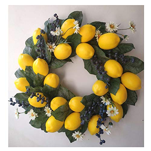 GUOCU Künstlicher Frühlingskranz mit Zitrone und Heidelbeere Künstlicher Dekokranz Türkranz Wandkranz Frühlingsdeko für Haustür, Fenster, Wand, Hochzeit, Partydekoration Durchmesser 60cm von GUOCU
