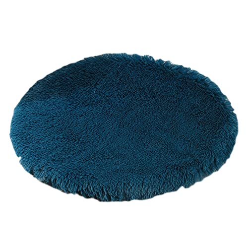 GUOCU Kunstpelz Shaggy Flauschig Hundematte Haustiermatte Super Weiches Hundebett Waschbar rutschfest Einfarbig Haustierbett für Hunde Und Katzen Runde Katzenbett Plüsches Bett,Cyan,60cm von GUOCU