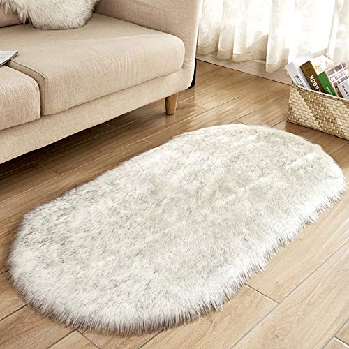 GUOCU Ovaler Flauschiger Plüsch Bereich Teppich für Schlafzimmer,Faux Lammfell Schaffell Teppiche Wohnzimmer Hochflor Kunstfell Nachahmung Wolle Bettvorleger Sofa Matte Carpet Bodenmatte A 40x60CM von GUOCU