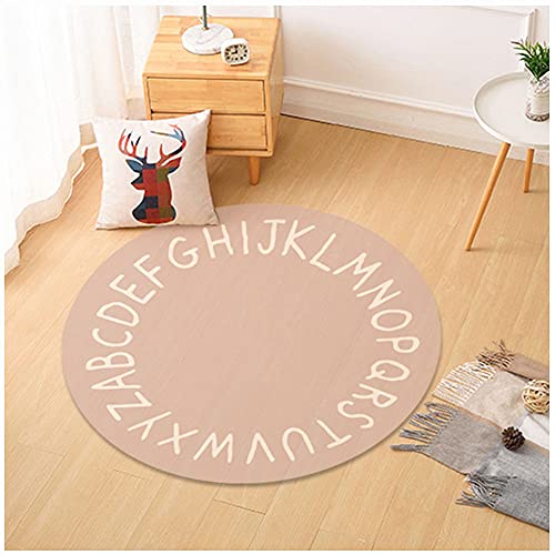 GUOCU Teppich Modernes Wohnzimmer Verdicken Einfacher Runder Buchstabe Plüschteppich Waschbar Schlafzimmer Wohnzimmer Hängender Korb Bodenmatte Bodendekoration Teppich,Aprikose,120cm von GUOCU