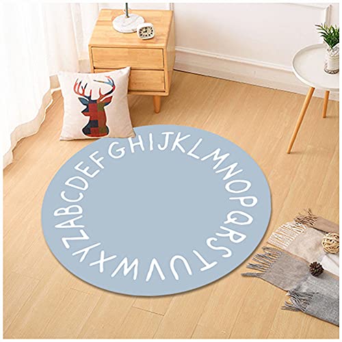 GUOCU Teppich Modernes Wohnzimmer Verdicken Einfacher Runder Buchstabe Plüschteppich Waschbar Schlafzimmer Wohnzimmer Hängender Korb Bodenmatte Bodendekoration Teppich,Blau,80cm von GUOCU