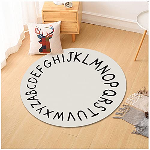 GUOCU Teppich Modernes Wohnzimmer Verdicken Einfacher Runder Buchstabe Plüschteppich Waschbar Schlafzimmer Wohnzimmer Hängender Korb Bodenmatte Bodendekoration Teppich,Weiß,80cm von GUOCU
