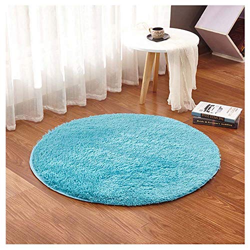 GUOCU Teppich Rund Hochflor Shaggy Langflor Teppich Flauschiger Teppiche Bettvorleger Wohnzimmer Teppich,Blau,Durchmesser 80cm von GUOCU