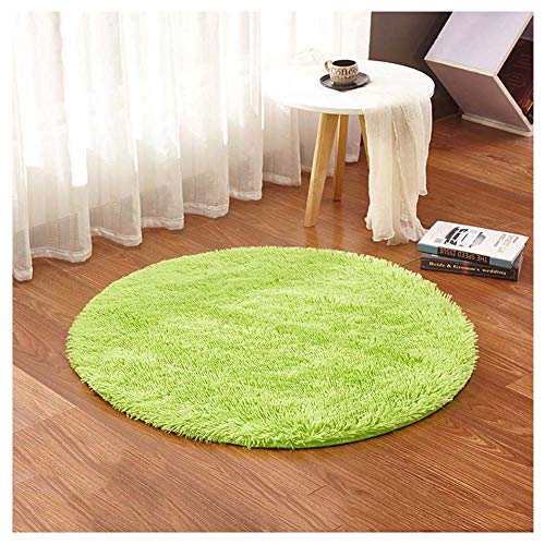 GUOCU Teppich Rund Hochflor Shaggy Langflor Teppich Flauschiger Teppiche Bettvorleger Wohnzimmer Teppich,Grün2,Durchmesser 80cm von GUOCU