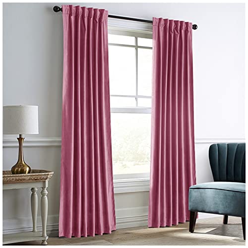 GUOCU Verdunklungsvorhang Blickdicht Samtvorhänge mit Schlaufen Thermogardine Ösenvorhang Vorhang Samt Gardine Weich Schlafzimmer Wohnzimmer Lounge Rosa 107X244cm(1 Stück) von GUOCU