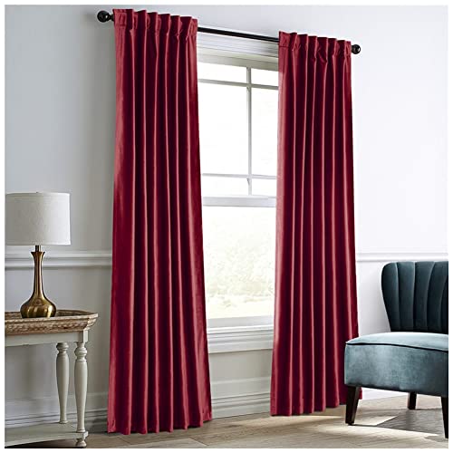 GUOCU Verdunklungsvorhang Blickdicht Samtvorhänge mit Schlaufen Thermogardine Ösenvorhang Vorhang Samt Gardine Weich Schlafzimmer Wohnzimmer Lounge Rot 132X244cm(1 Stück) von GUOCU