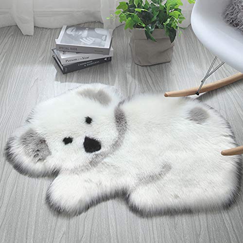 GUOCU Weiches Kunstfell Flauschige Plüsch Bereich Teppich Panda Koala Cartoon Tier Teppiche für Kinderzimmer Dekoration Hochflor Langflor Schlafzimmer Bettvorleger Sofa Matte Bodenmatte Weiß 60x90CM von GUOCU