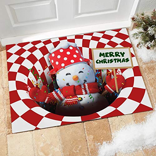 GUOCU Weihnachten Dekoration Fußmatte 3D Wirbel Optischer Täuschung Teppich,Visual Illusion Rutschfester Badteppiche Badematte Vortex Teppiche Weihnachtsmann Badvorleger Bodenmatte D 80x120CM von GUOCU