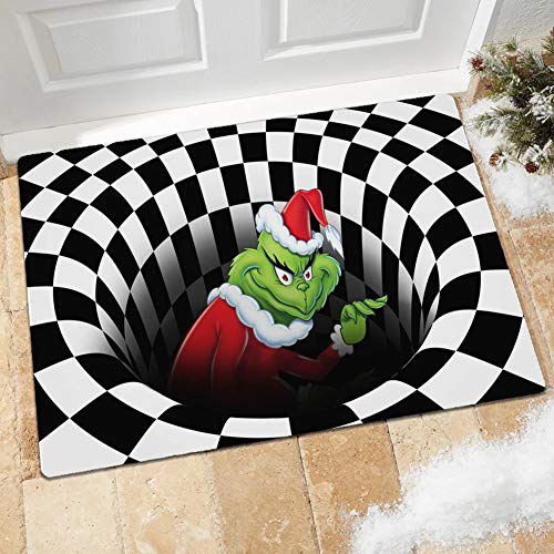 GUOCU Weihnachten Dekoration Fußmatte 3D Wirbel Optischer Täuschung Teppich,Visual Illusion Rutschfester Badteppiche Badematte Vortex Teppiche Weihnachtsmann Badvorleger Bodenmatte E 40x60CM von GUOCU