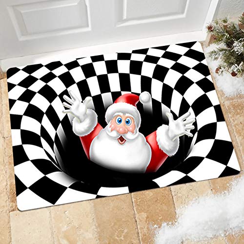 GUOCU Weihnachten Dekoration Fußmatte 3D Wirbel Optischer Täuschung Teppich,Visual Illusion Rutschfester Badteppiche Badematte Vortex Teppiche Weihnachtsmann Badvorleger Bodenmatte I 60x90CM von GUOCU