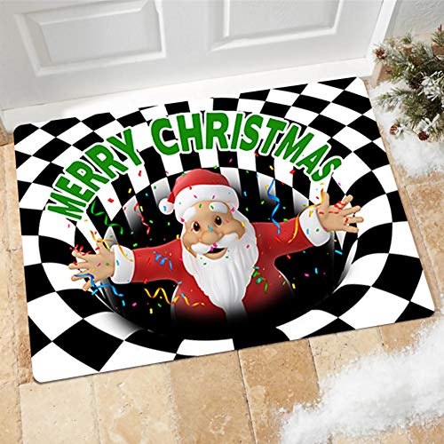 GUOCU Weihnachten Dekoration Fußmatte 3D Wirbel Optischer Täuschung Teppich,Visual Illusion Rutschfester Badteppiche Badematte Vortex Teppiche Weihnachtsmann Badvorleger Bodenmatte M 50x80CM von GUOCU