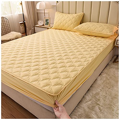 Gesteppte Matratzenauflage Matratzenschoner Unterbett - bis 25 cm Steghöhe - Bettauflage Matratzenschutz Soft-Topper Matratzenbezug Waschbarer Bezug,Gelb,100x200cm von GUOCU