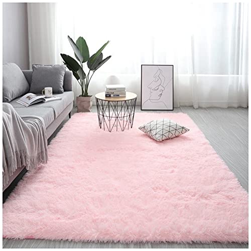 GUOCU Hochflor Teppich Wohnzimmer rutschfest Langflor Fellteppich Shaggy Flauschig Weich Modern Kunstfell Einfarbig Bettvorleger Sofa Matte,Rosa,50x200CM von GUOCU