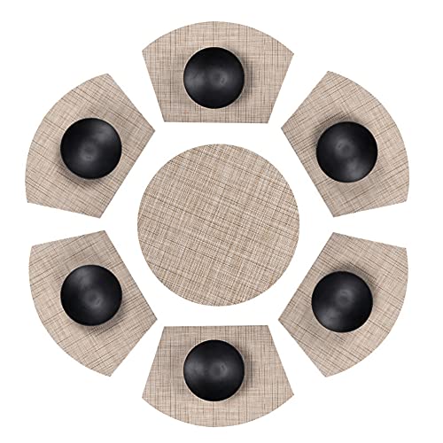 Keilförmige Platzsets für Runder Tisch,PVC Tischsets 7er Set Abwaschbar Hitzebeständig Platzsets Schmutzabweisend Platzdeckchen Vinyl Platzmatten Leicht zu Reinigen für Zuhause, Küche, Dekoration von GUOCU