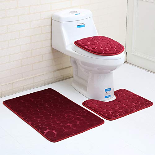 Kopfsteinpflaster Muster Badezimmer Teppich-Flanellstoff Badematte Set,Rutschfest U-förmiger Sockelteppich+Deckel WC Bezug+Memory-Schaum Bad Matte 3 Teiliges Set,Badvorleger WC Vorleger rot 50x80CM Kopfsteinpflaster Muster Badezimmer Teppich-Flanellstoff Badematte Set,Rutschfest U-förmiger Sockelteppich+Deckel WC Bezug+Memory-Schaum Bad Matte 3 Teiliges Set,Badvorleger WC Vorleger rot 50x80CM von GUOCU