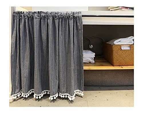Nordischer blau Grauer Streifen Patchwork-Vorhang Halber Küchenvorhang unter dem Waschbecken Kurzer Volant mit Stangentasche für Bistro-Restaurant mit kleinem Fenster Grau von GUOCU