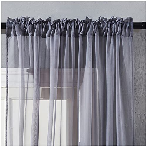 GUOCU Sheer Vorhang Gardinen Schals Voile Vorhänge Wohnzimmer Transparent Einfarbig Vorhang mit Kräuselband Dekosachals Schlafzimmer Fensterdekoration Tüllvorhang Grau 100X250cm(1 Stück) von GUOCU