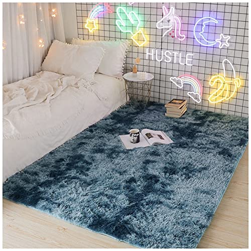 GUOCU Teppich Wohnzimmer Teppiche Schlafzimmer Deko Modern Hochflor Antirutschmatte Teppich Weiche Fußmatten Anti Rutsch Unterlage Bettvorleger,Blau1,40x60CM von GUOCU