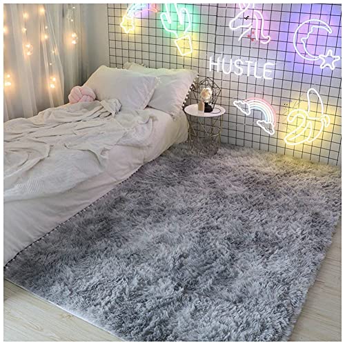 GUOCU Teppich Wohnzimmer Teppiche Schlafzimmer Deko Modern Hochflor Antirutschmatte Teppich Weiche Fußmatten Anti Rutsch Unterlage Bettvorleger,Grau,40x60CM von GUOCU