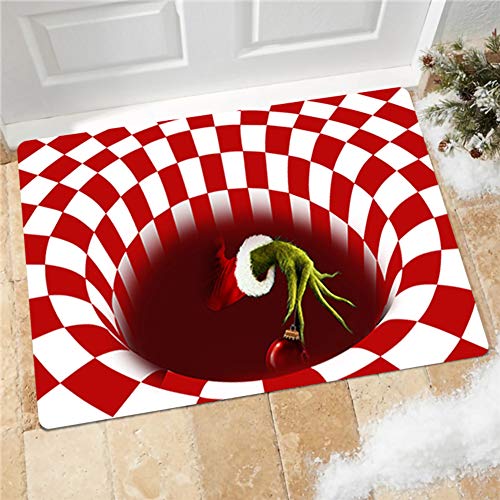Weihnachten Dekoration Fußmatte 3D Wirbel Optischer Täuschung Teppich,Visual Illusion Rutschfester Badteppiche Badematte Vortex Teppiche Weihnachtsmann Badvorleger Bodenmatte G 40x60CM von GUOCU