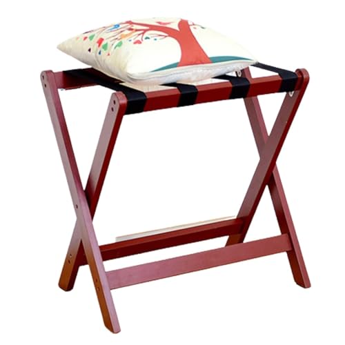 GUODDM Gepäckablage Aus Holz – Zusammenklappbare Hotelgepäckablage Aus Holz, Zimmergepäckablage Mit 4 Schwarzen Riemen Und Schuhregal, Farbe: Weinrot(2PSC) von GUODDM