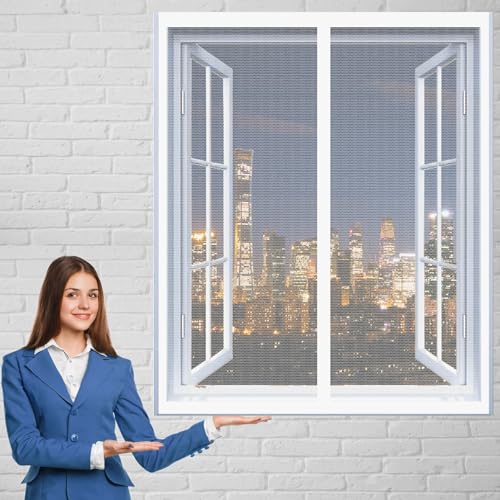 Insektenschutz Magnetfenster 104 x 98 cm Insektenschutz Magnetvorhang Zum Insektenschutz Vollrahmen Klettverschluss für Windows/Wohnzimmer, Weiß von GUOGAI