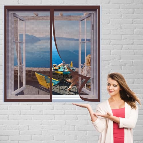 Magnetvorhang 200 x 160 cm Einfach Montieren Ohne Bohren Magnet Insektenschutz Tür Vollrahmen Klettverschluss für Windows/Wohnzimmer, Braun von GUOGAI