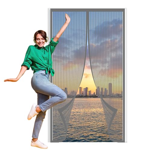 Fliegengitter Tür Magnet Insektenschutz 98 x 205 cm Insektenschutz Balkontür Fliegenvorhang Einfache Montage Ohne Bohren für Die Balkontür, Kellertür Und Terrassentür, Grau von GUOGHUI