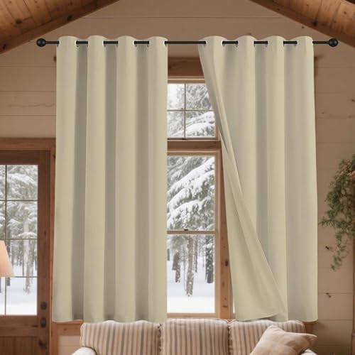 GUOGHUI Gardinen 155 x 220 cm Dicke Thermogardine Kälteschutz Warm Thermovorhang Schlafzimmer Vielen Farben Und Größen für Wohnzimmer, Creme Farben von GUOGHUI