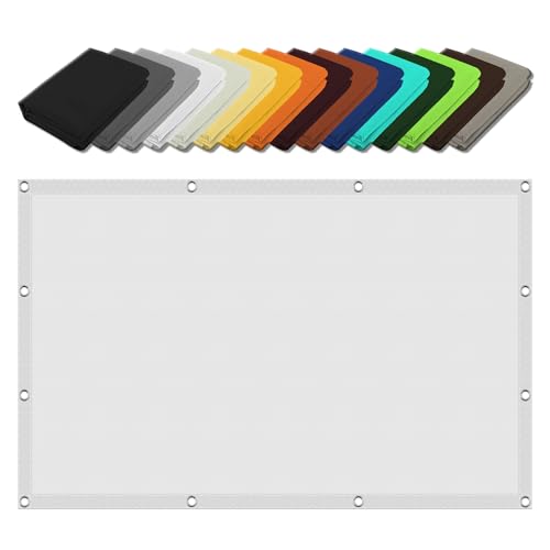 Markisenstoff 4.5 x 8.5 m Sonnenschutz Wetterschutz Schattenspender Balkon Sichtschutz mit Ösen Segeltuch 4 × 1.5 M Seile für Draußen Patio Terrasse Camping, Weiß von GUOGHUI
