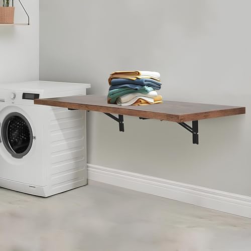 GUOGLZ Platzsparender Schwebender Laptop-Schreibtisch An Der Wand Montierter Klapptisch Klappbarer Wandschreibtisch An Der Waschküche Montierter Klapptisch(Walnut Color,40 * 30cm) von GUOGLZ