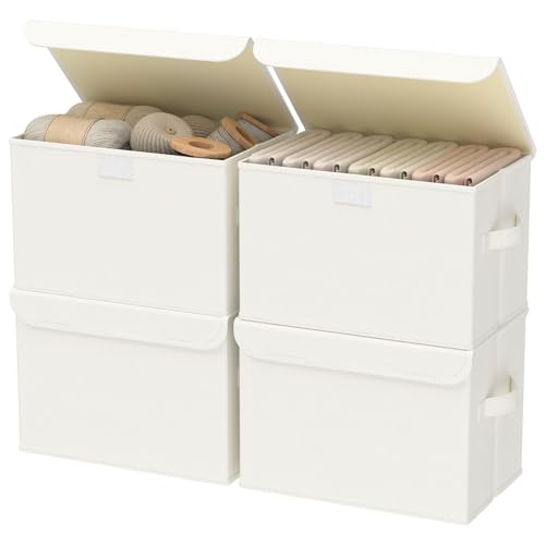 GUOHNHE Aufbewahrungsboxen mit Deckel gross, Faltbar Ordnungsboxen Stoff, Aufbewahrungskorb mit Deckel für Kleidung, für Schlafzimmer, 4 Stück, Beige, 38 x 25 x 25 cm, XSNY12BEL-4 GUOHNHE Aufbewahrungsboxen mit Deckel gross, Faltbar Ordnungsboxen Stoff, Aufbewahrungskorb mit Deckel für Kleidung, für Schlafzimmer, 4 Stück, Beige, 38 x 25 x 25 cm, XSNY12BEL-4 von GUOHNHE