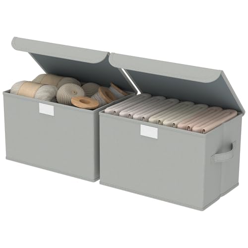 GUOHNHE Aufbewahrungsboxen mit Deckel gross, Faltbar Ordnungsboxen Stoff, Aufbewahrungskorb mit Deckel für Kleidung, für Schlafzimmer, Kleideraufbewahrung, 2 Stück, Grau, 38 x 25 x 25 cm, XSNY12GL-2 GUOHNHE Aufbewahrungsboxen mit Deckel gross, Faltbar Ordnungsboxen Stoff, Aufbewahrungskorb mit Deckel für Kleidung, für Schlafzimmer, Kleideraufbewahrung, 2 Stück, Grau, 38 x 25 x 25 cm, XSNY12GL-2 von GUOHNHE
