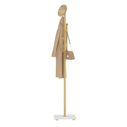 GUOHNHE Garderobenständer mit Rock Slab Base, Kleiner Metall Kleiderständer, Modern Freistehend Baumförmiger Kleiderstand mit 8 Haken, 30 x 30 x 175 cm, Goldgelb, GYJ002WJ von GUOHNHE
