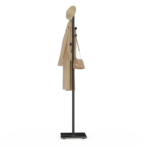 GUOHNHE Garderobenständer mit Rock Slab Base, Kleiner Metall Kleiderständer, Modern Freistehend Baumförmiger Kleiderstand mit 8 Haken, 30 x 30 x 175 cm, Schwarz, GYJ002B von GUOHNHE