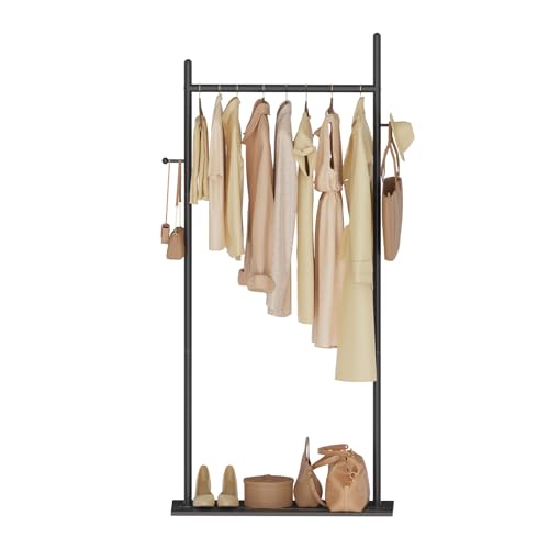 GUOHNHE Stabil Metall Garderobenständer, Große Freistehend Kleiderständer für Kleidung mit Rock Slab Base und 2 Haken, Modern Gaderobe, Jackenständer, 65 x 30 x 175 cm, Schwarz, GYJ302LB von GUOHNHE