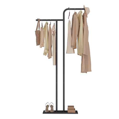 GUOHNHE Stabil Metall Garderobenständer, Modern Kleiderbügel Stand mit Rock Slab Base, Freistehend Baumförmiger Taschenständer, Doppelsäulen Kleiderstange, 180 cm, Schwarz, GYJ301B von GUOHNHE