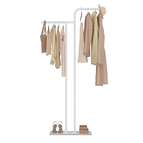 GUOHNHE Stabil Metall Garderobenständer, Modern Kleiderbügel Stand mit Rock Slab Base, Freistehend Baumförmiger Taschenständer, Doppelsäulen Kleiderstange, 180 cm, Weiß, GYJ301W von GUOHNHE
