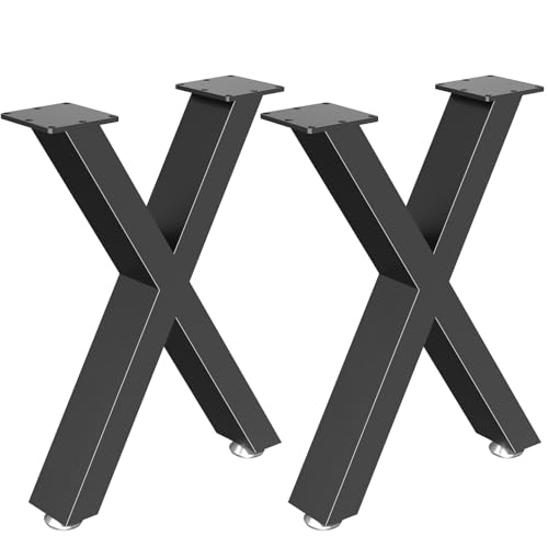 GUOHNHE Tischbeine Schwarz X-Form, Moebelfuesse Metall Trapeze, Belastbar Bis 500 KG, Tischkufen Tischgestell für Couchtisch, Esstisch, Schreibtisch, 2er Set, Höhe 43cm, SGX001B von GUOHNHE